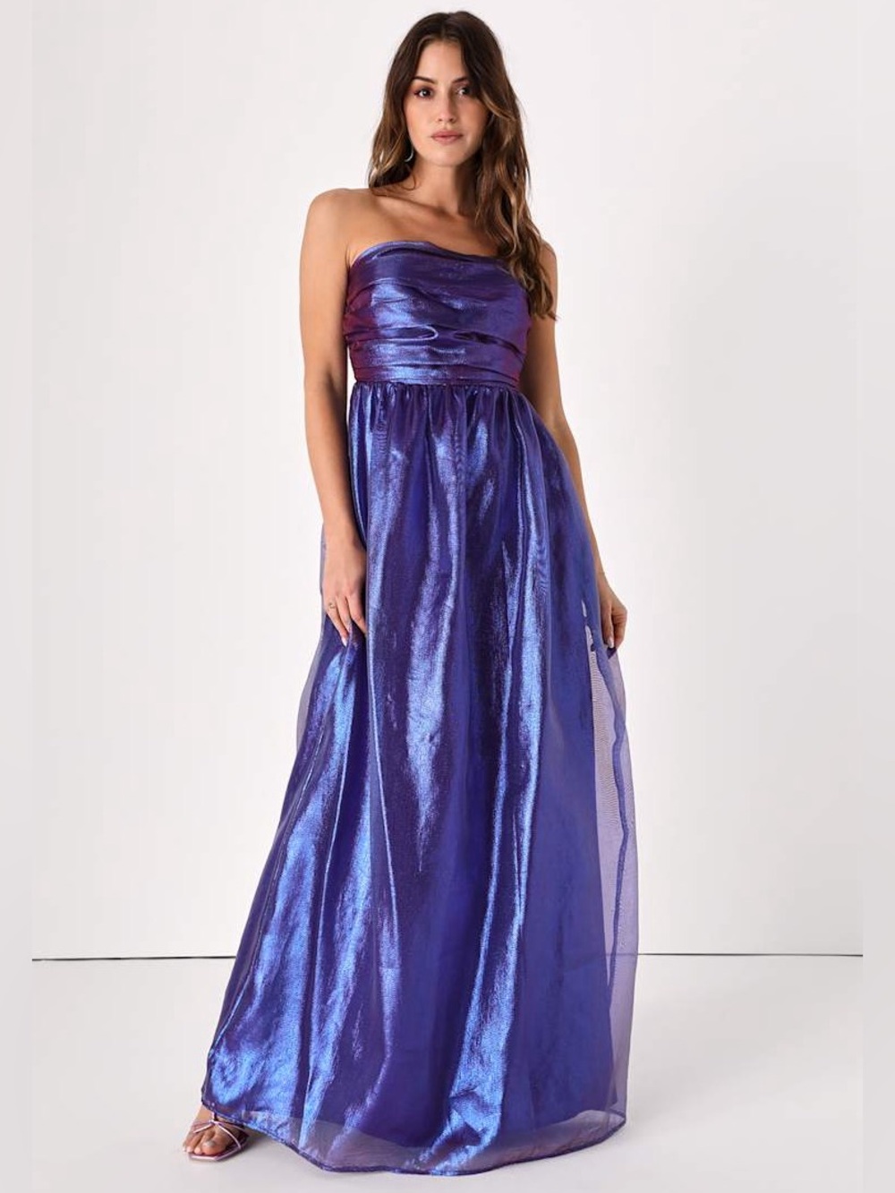 NWT Lulus Beyond Precious Iridescent Blue Strapless Organza Gown M Medium $98